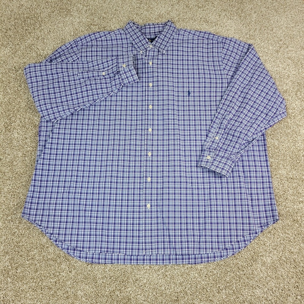 Ralph Lauren Mens 3XB Blue Plaid Pony Button Down Long Sleeve - Picture 2 of 6